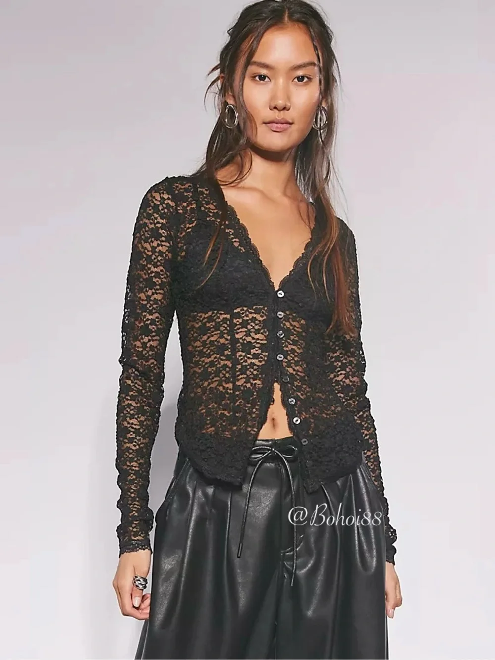 NWT Free People Lara Lace Long Sleeve Top